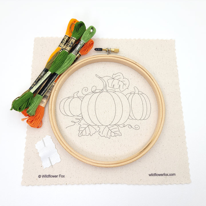 Pumpkin Trio Hand Embroidery Kit with Cotton Floss
