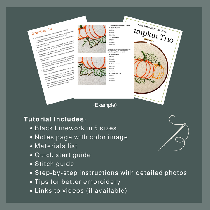Pumpkin Trio Hand Embroidery Design - PDF Digital Download