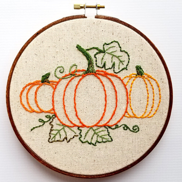 Pumpkin Trio Hand Embroidery Kit with Cotton Floss